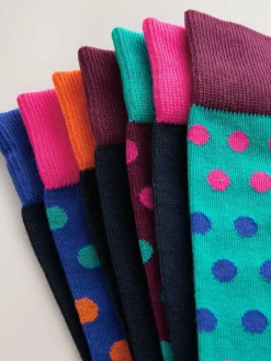 Next Blue/Green/Orange Spot 7 Pack Mens Cotton Rich Socks^ Socks|Socks