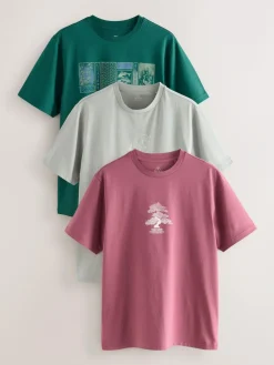 Next Blue/Green/Pink Regular Fit Graphic Print T-Shirts 3 Pack^ Tops & T-Shirts
