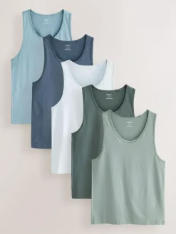 Next 100% Cotton Layering Vests 5 Pack Blue/Grey