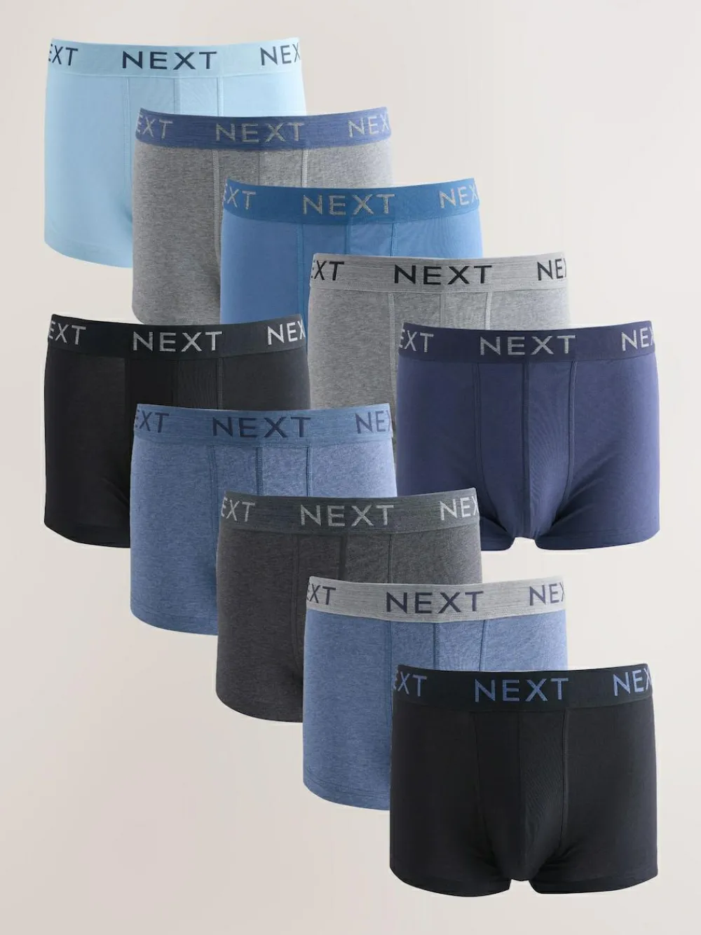 Next Blue/Grey Marl 10 pack Cotton Rich Blend Hipsters Boxers^ Underwear|Underwear