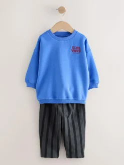 Outlet Next Blue/Grey Single Sweatshirt And Stripe Joggers Set (3mths-7yrs)