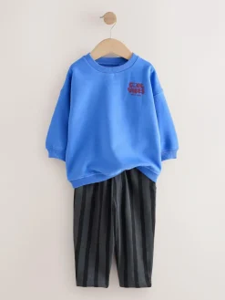 Outlet Next Blue/Grey Single Sweatshirt And Stripe Joggers Set (3mths-7yrs)