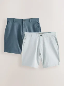 New Next Straight Fit Stretch Chino Shorts 2 Pack Blue/Grey