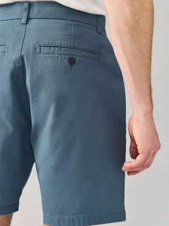 New Next Straight Fit Stretch Chino Shorts 2 Pack Blue/Grey