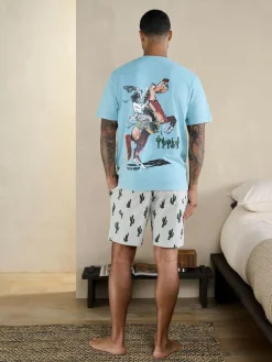 Next Blue/Grey Terry Urban Short Sleeve Jersey Pyjamas Set^ Pyjamas