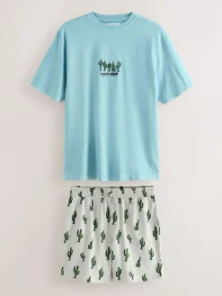 Next Blue/Grey Terry Urban Short Sleeve Jersey Pyjamas Set^ Pyjamas