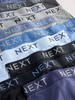 Clearance Next Blue/Grey/Black Cotton Rich Trunk Boxers 10 Pack