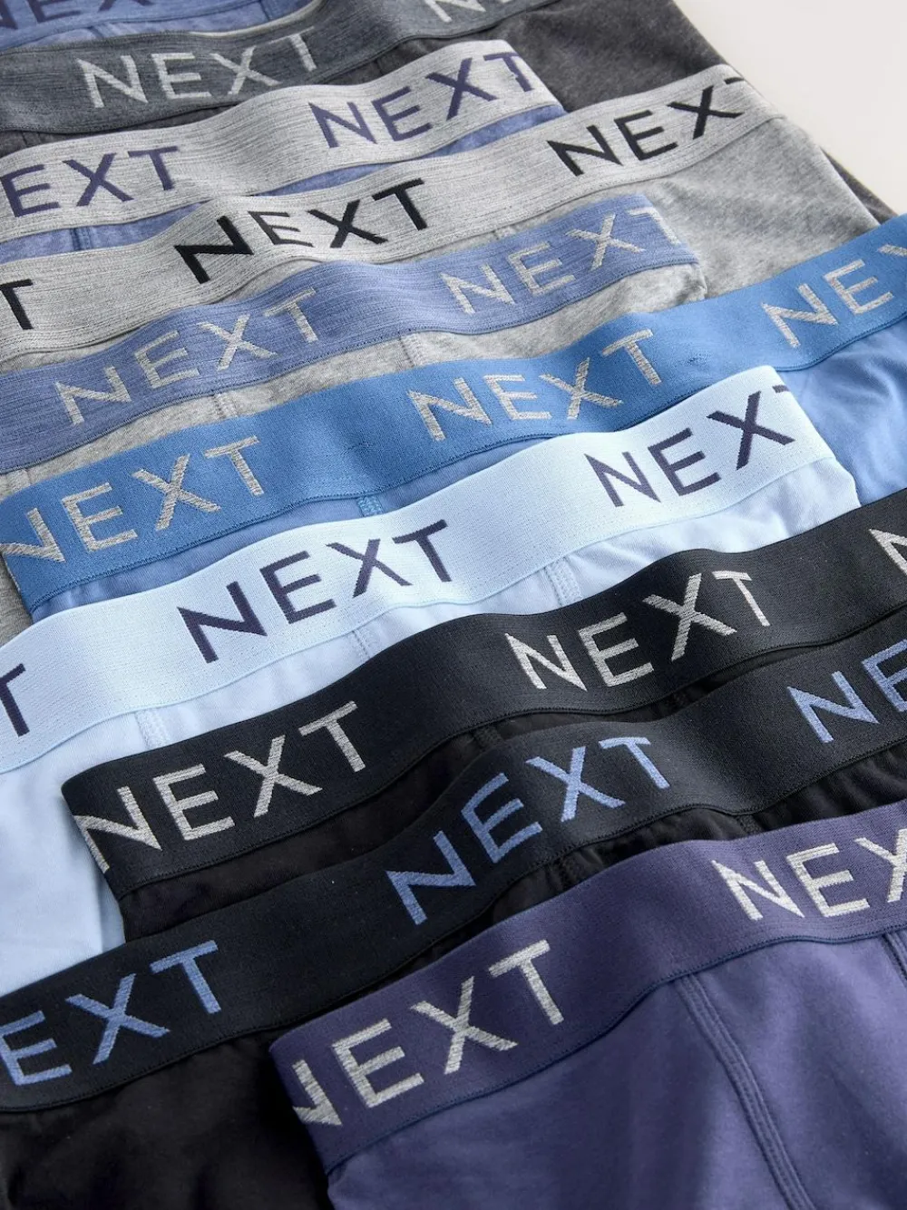 Clearance Next Blue/Grey/Black Cotton Rich Trunk Boxers 10 Pack