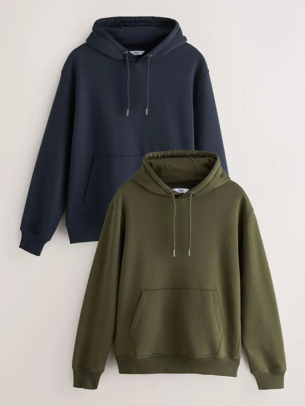Hot Next Cotton Rich Jersey Overhead Hoodies 2 Pack Blue/Khaki Green