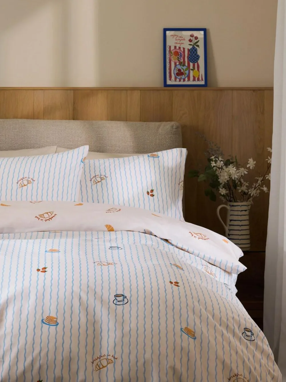 Sale Next Blue/Natural Breakfast In Bed Reversible Duvet Cover and Pillowcase Set