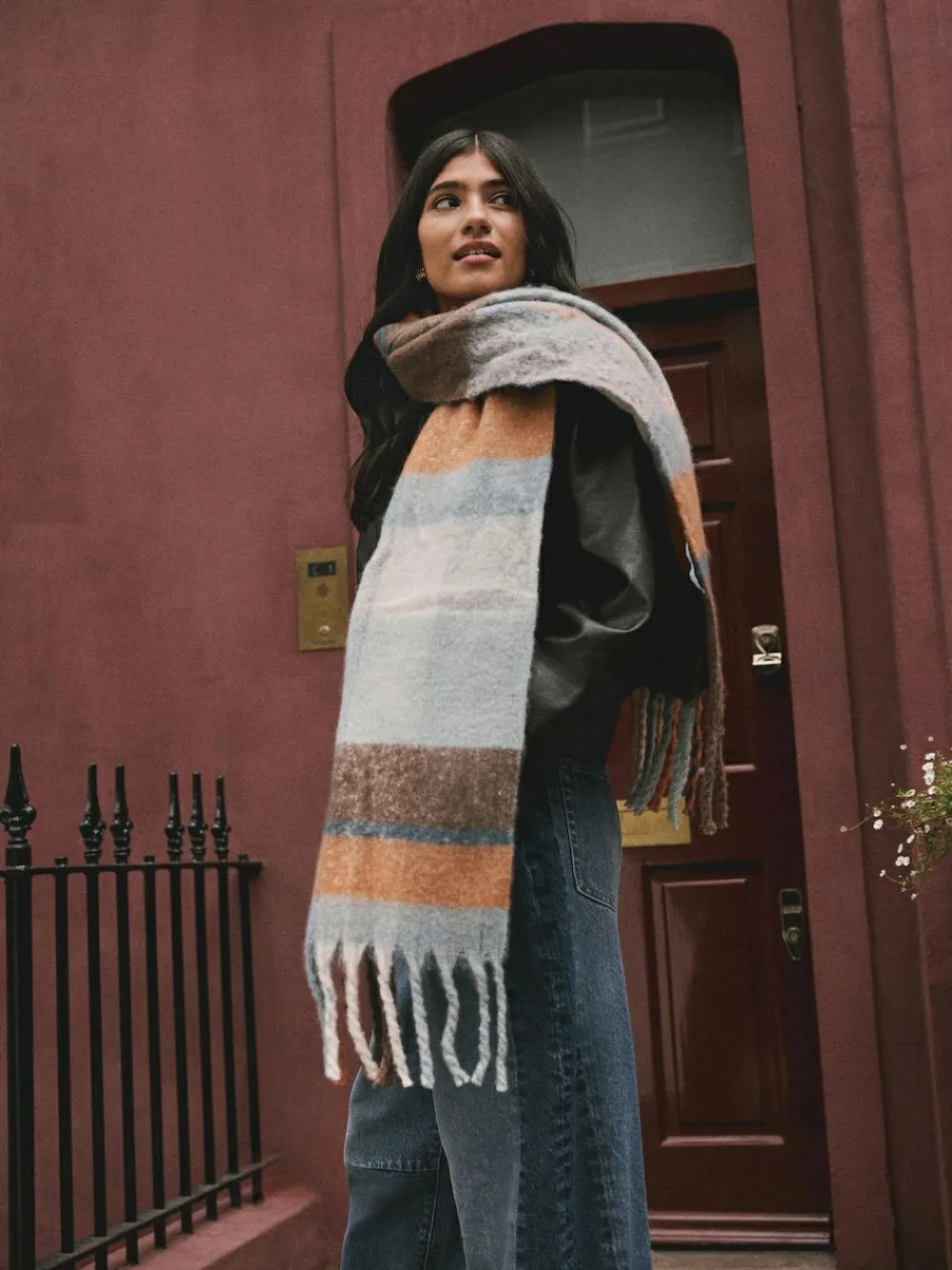 Clearance Next Heavyweight Brushed Blanket Scarf Blue/Orange