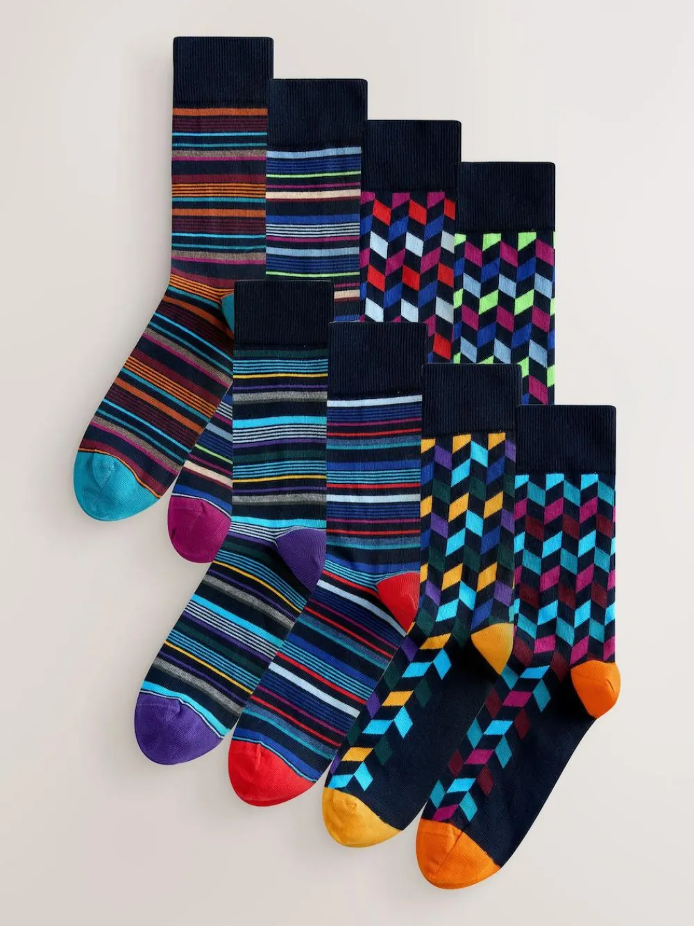 Online Next Blue/Orange Pattern Socks 8 Pack