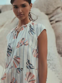 Next V-Neck Tiered Mini Dress with Linen^Women Dresses