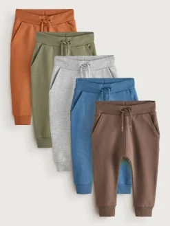 Online Next Blue/Rust Orange/ Khaki Green Skinny Fit Joggers 5 Pack (3mths-7yrs)