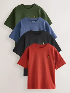 Hot Next Relaxed Fit Short Sleeve T-Shirts 4 Pack (3-16yrs) Blue/Rust/Khaki/Black