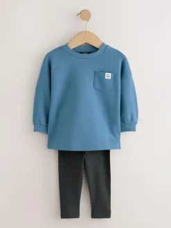 Hot Next Blue/Stone/Green Long Sleeve Top and Leggings Set 3 Pack (3mths-7yrs)
