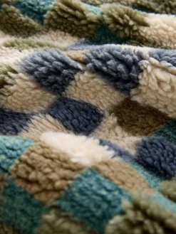 Best Next Zip Neck Printed Fleece Blue/Tan Checkerboard