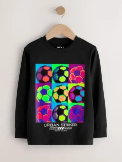 Next Blue/Teal/Black Football Relaxed Fit Graphic Print Long Sleeve T-Shirts 3 Pack (3-16yrs)^BOY Tops|T-Shirts