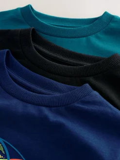 Next Blue/Teal/Black Football Relaxed Fit Graphic Print Long Sleeve T-Shirts 3 Pack (3-16yrs)^BOY Tops|T-Shirts