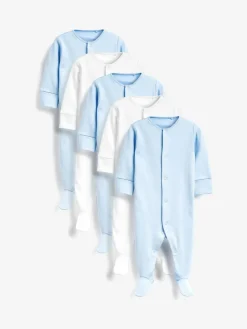 Next Blue/White 5 Pack Baby Sleepsuits (0-2yrs)^BOY Nightwear|Nightwear