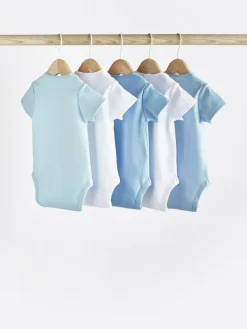 Sale Next Blue/White 5 Pack Plain Baby Bodysuits