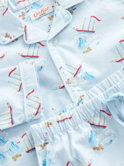 Next Blue/White Cath Kidston Boat Single Button Through 100% Cotton Pyjamas Set