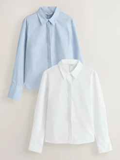 Next Fitted Stretch Essential Long Sleeve Shirts 2 Pack^Women Tops & T-Shirts|Blouses & Shirts