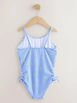 Next Strappy Ruched Swimsuit (3-16yrs) Blue/White Gingham Lemon