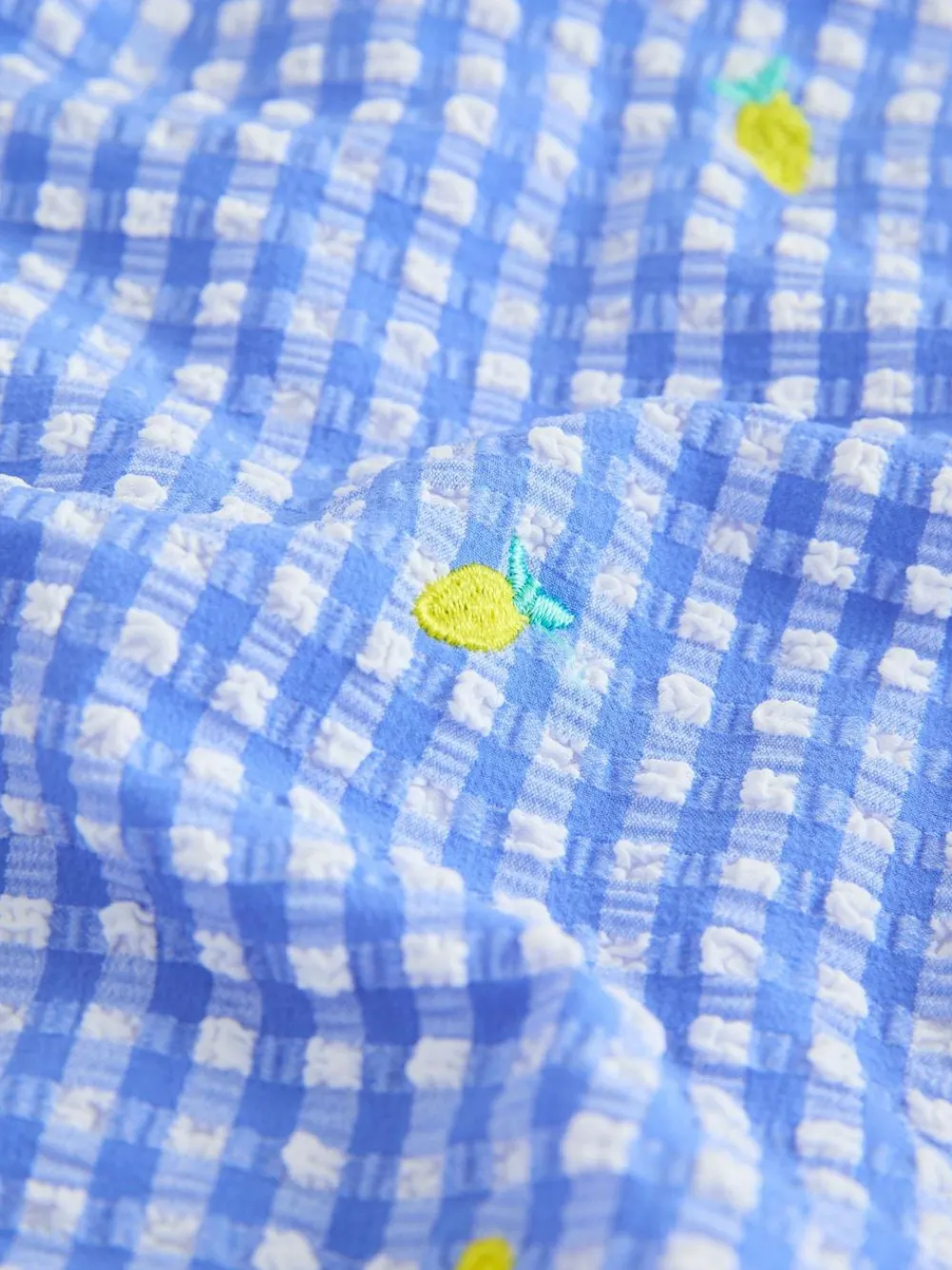 Next Strappy Ruched Swimsuit (3-16yrs) Blue/White Gingham Lemon