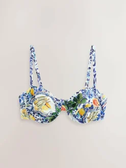 Online Next Non Padded Wired Bikini Top Blue/White Sardine Print