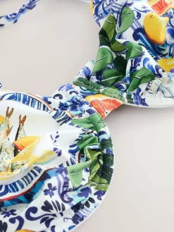 Online Next Non Padded Wired Bikini Top Blue/White Sardine Print