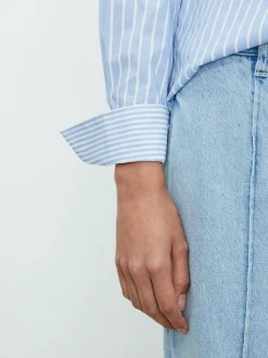 Next Blue/White Stripe Fitted Stretch Essential Long Sleeve Shirt^Women Blouses & Shirts