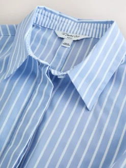 Next Blue/White Stripe Fitted Stretch Essential Long Sleeve Shirt^Women Blouses & Shirts