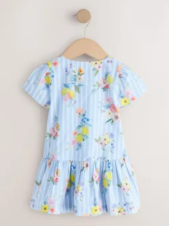 Next Short Sleeve Cotton Dress (3mths-8yrs) Blue/White Stripe Floral