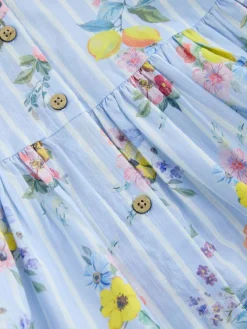 Next Short Sleeve Cotton Dress (3mths-8yrs) Blue/White Stripe Floral