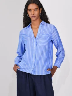 Hot Next Soft Relaxed Long Sleeve Shirt Blue/White Stripe