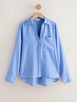 Hot Next Soft Relaxed Long Sleeve Shirt Blue/White Stripe