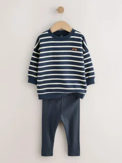 Discount Next Blue/White Stripe/Car Sweatshirts and Leggings Set 2 Pack (3mths-7yrs)