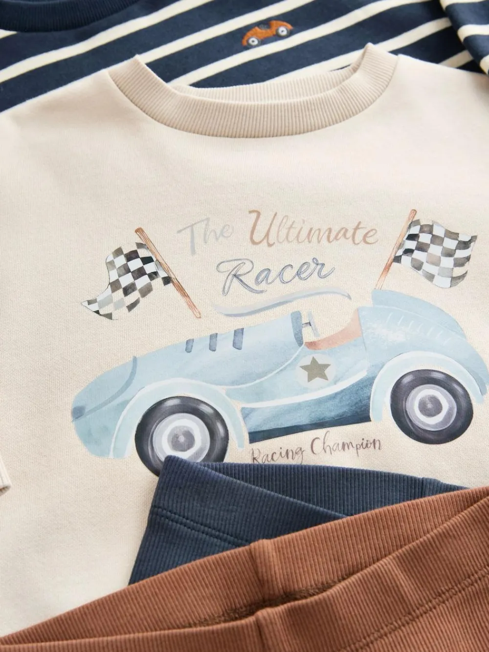 Discount Next Blue/White Stripe/Car Sweatshirts and Leggings Set 2 Pack (3mths-7yrs)