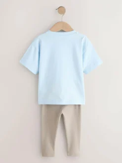 Next Blue/White/Brown Short Sleeve Top and Leggings Set 3 Pack (3mths-7yrs)^BOY Tops|Sets & Co-Ords