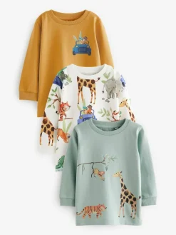 Next Long Sleeve Animal Print Character T-Shirts 3 Pack (3mths-7yrs)^BOY Newborn Clothing|Tops