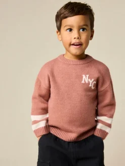 Next Blush Pink NYC Knitted Crew Neck Jumper (3mths-7yrs)^BOY Knitwear & Sweaters|Knitwear
