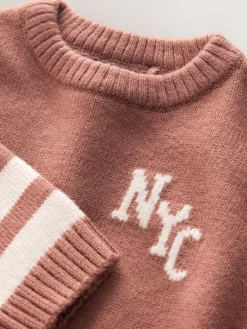 Next Blush Pink NYC Knitted Crew Neck Jumper (3mths-7yrs)^BOY Knitwear & Sweaters|Knitwear