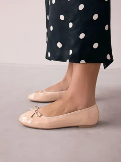 Next Blush Pink Patent Standard/Wide Fit Round Toe Ballerina Shoes^Women Flats