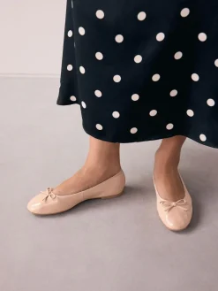 Next Blush Pink Patent Standard/Wide Fit Round Toe Ballerina Shoes^Women Flats