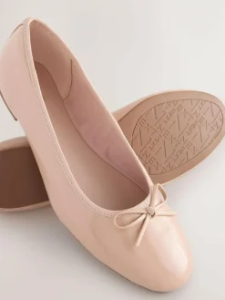 Next Blush Pink Patent Standard/Wide Fit Round Toe Ballerina Shoes^Women Flats