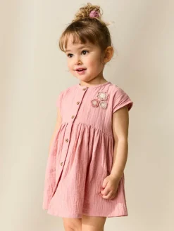 Outlet Next Textured Short Sleeve Dress (3mths-8yrs) Blush Pink