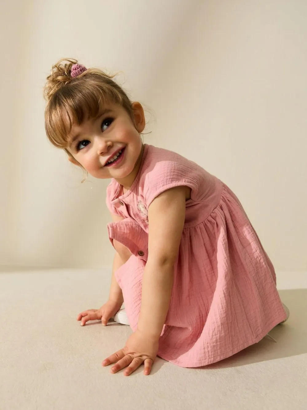 Outlet Next Textured Short Sleeve Dress (3mths-8yrs) Blush Pink