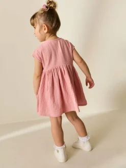 Outlet Next Textured Short Sleeve Dress (3mths-8yrs) Blush Pink