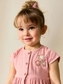 Outlet Next Textured Short Sleeve Dress (3mths-8yrs) Blush Pink